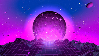 Purple sphere retrofuturism synthwave cityscape - synthwave style free wallpaper for desktop
