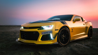 Yellow camaro desert sunset pink - sky free wallpaper