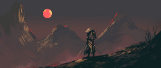 Mountain man red sun sword - his hand and a helmet free wallpaper