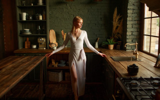 Woman white dress kitchen blood - a kitchen next free wallpaper