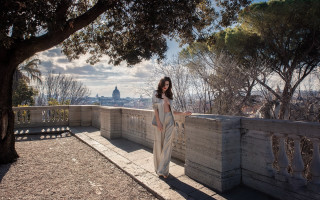 Woman city night fence tree - a view of a city free wallpaper