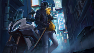 Man motorcycle city night neon - chen hong free wallpaper