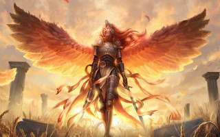 Angel wings fantasy sword fire - the gathering artwork free wallpaper
