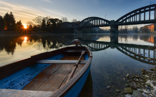 Boat bridge river sunset cityscape - florence engelbach free wallpaper