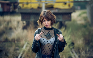 Woman jacket sheer field train - a train in the background free wallpaper