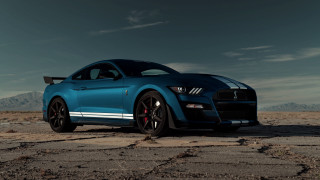 Blue mustang desert mountains cloudy - a blue mustang mustang free wallpaper