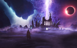 Fantasy man giant structure red - matte fantasy painting free wallpaper for desktop