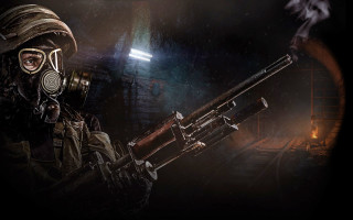 Man gasmask gun darkroom backlight 2 - boris vladimirski free wallpaper