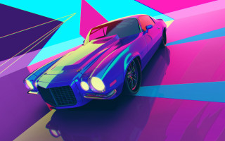 Colorful background 3d car retrofuturism - outrun free wallpaper