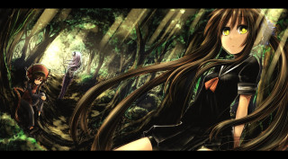 Girl long hair walking forest - a forest free wallpaper