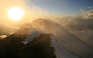 Mountain snowy peak clouds sunset - tall peak free wallpaper