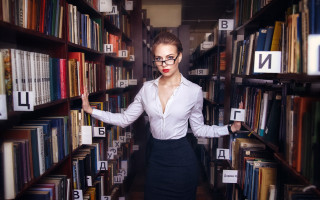 Library girl floating book glasses - the shelf free wallpaper