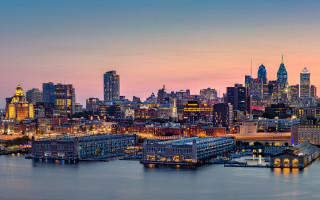 City skyline dusk pink water - elizabeth charleston free wallpaper