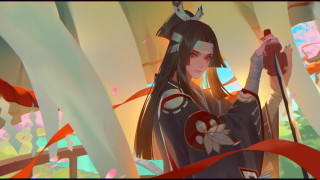 Kimono sword forest redribbon cloisonnism - a sword in a forest free wallpaper