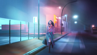 Woman night street cellphone car - alena aenami free wallpaper