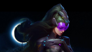 Futuristic woman purple mask moon - artstation hq free wallpaper for desktop