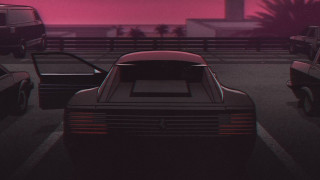 Night parking lot pink sky - a pink sky in the background free wallpaper