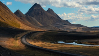 Mountain road river sky clouds - a few mountain free wallpaper for desktop