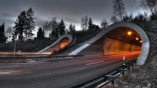 Highway tunnel night long exposure - concrete art free wallpaper