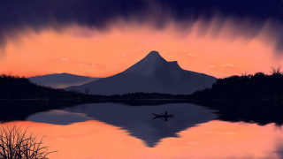 Mountain lake boat sunset aurora - a lake in front free wallpaper for desktop