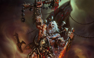 Man sword demon fantasy warhammer - a sword and a demon free wallpaper