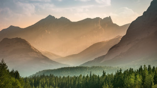 Mountain range forest hazy sky - hazy free wallpaper