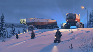 Snowy night truck people matte - a truck in the background free wallpaper