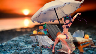 Beach umbrella sunset sitting bikini - orange juice free wallpaper