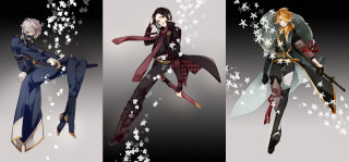 Anime characters bench sitting poses - three anime character free wallpaper for desktop