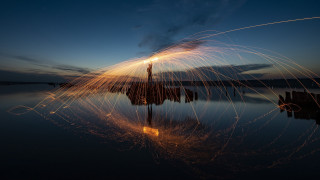 Dock firework reflection city lights - a dock free wallpaper