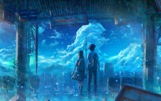 Sky city aurora milkyway underwater - a city below free wallpaper