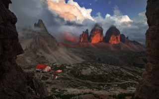Mountain house cloudy sky magic - a house in the foreground free wallpaper