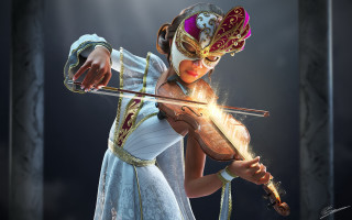 Woman violin sword rococo portrait - a violin free wallpaper for desktop