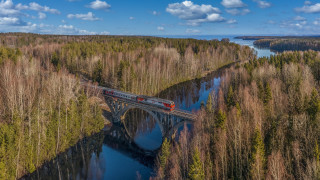 Train bridge river forest sky - tree and a body of water free wallpaper