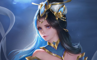 Woman blue costume gold crown - league of legends concept art free wallpaper for desktop