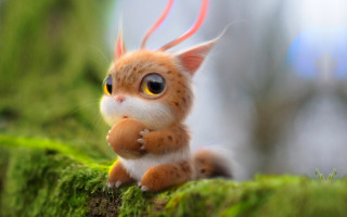 Orange cat red ribbon mossy - ultra realistic digital art free wallpaper