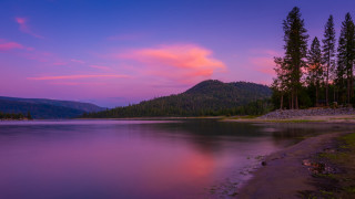 Lake mountain sunset pink clouds - a pink sky free wallpaper