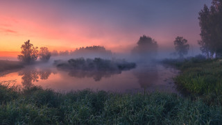 River fog misty sunset pink - mist free wallpaper for desktop