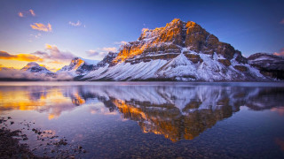 Mountain snow peak lake sunset - sunrise time free wallpaper