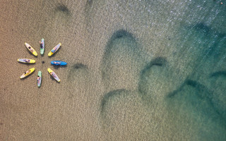 Surfboards beach ocean footprints land - david boyd free wallpaper for desktop