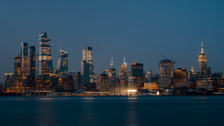 Hudson river night cityscape boat - a boat in the foreground free wallpaper for desktop