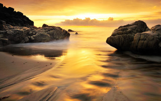 Beach rocks water sunset sky 2 - rock and water free wallpaper