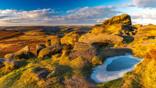 Rocky pond autumn sky fire - free landscape wallpaper