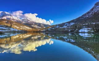 Mountain reflection lake snow clouds - the mountain free wallpaper for desktop