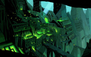 Futuristic city green light night - andreas rocha free wallpaper