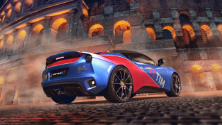 Blue red sportscar night city - realistic free wallpaper for desktop