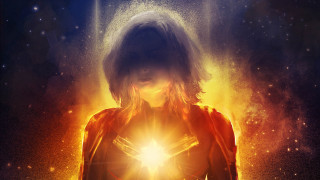 Woman glowing fireball star night - digital art free wallpaper for desktop