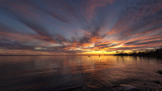Sunset lake boat clouds cityscape - the water and a sky free wallpaper