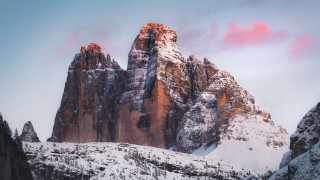 Snowy mountain pink cloud trees - snow free wallpaper for desktop