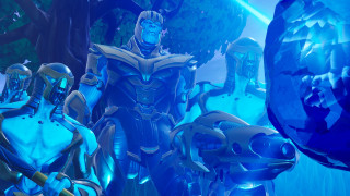 Blue men forest giant object - apocalypse free wallpaper